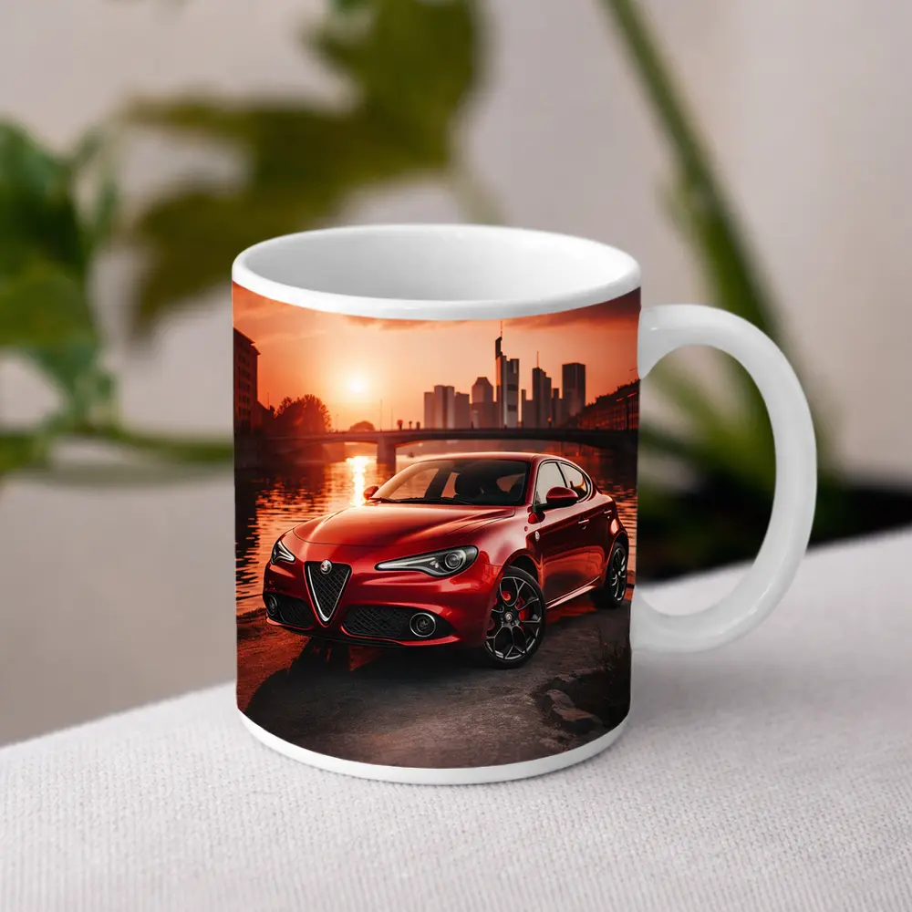 Alfa Romeo Giulia Red Sunset City Waterfront – Mugs