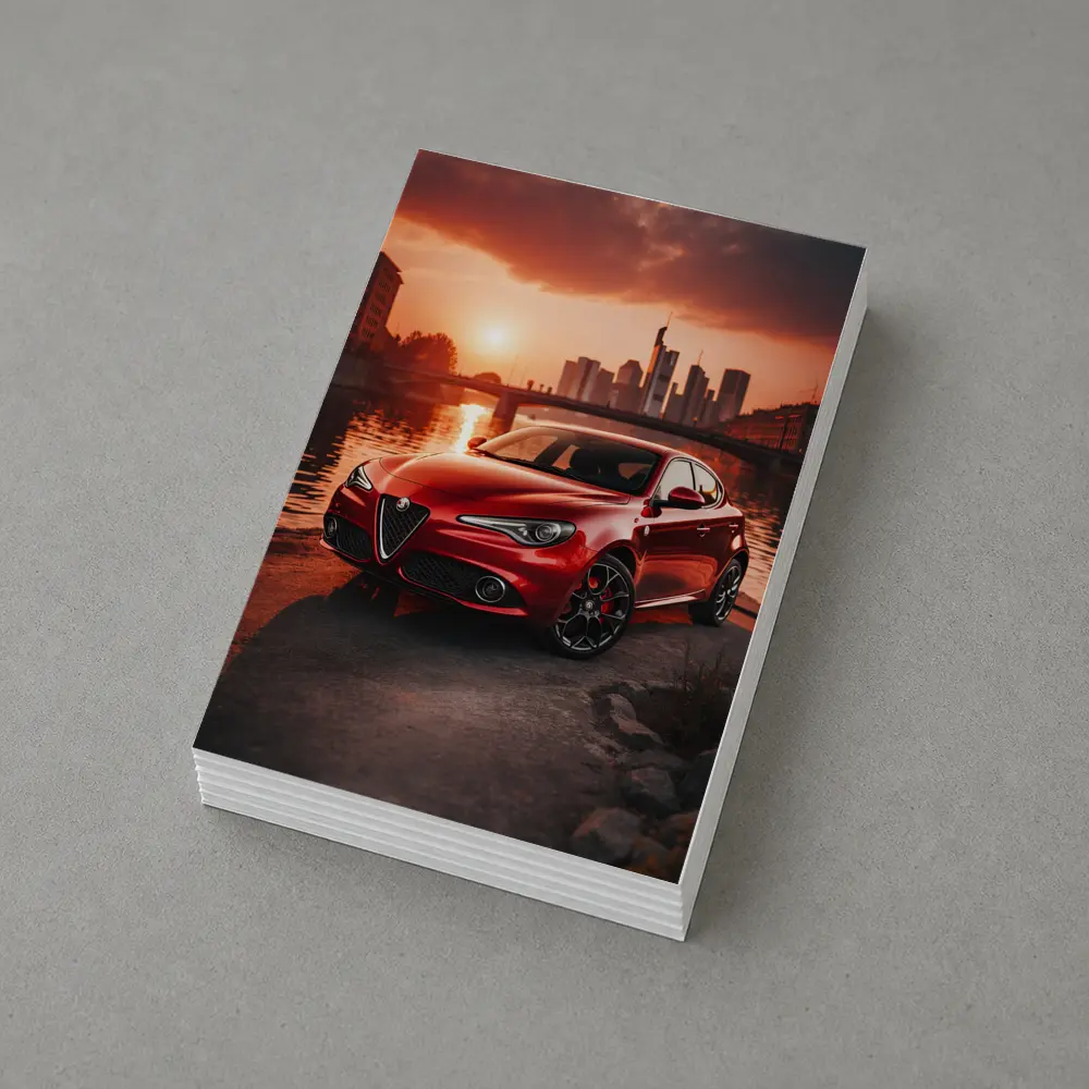 Alfa Romeo Giulia Red Sunset City Waterfront – Postcards