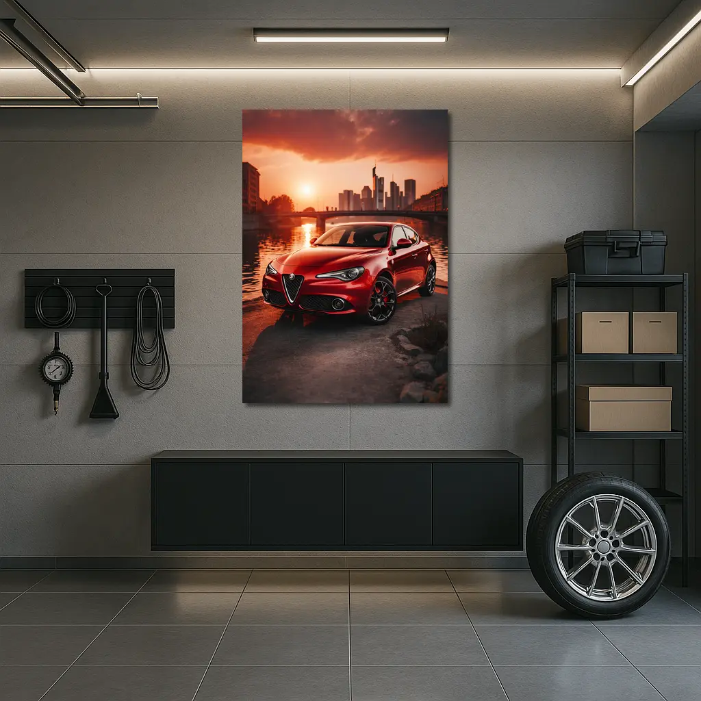 Alfa Romeo Giulia Red Sunset City Waterfront – Wall Art