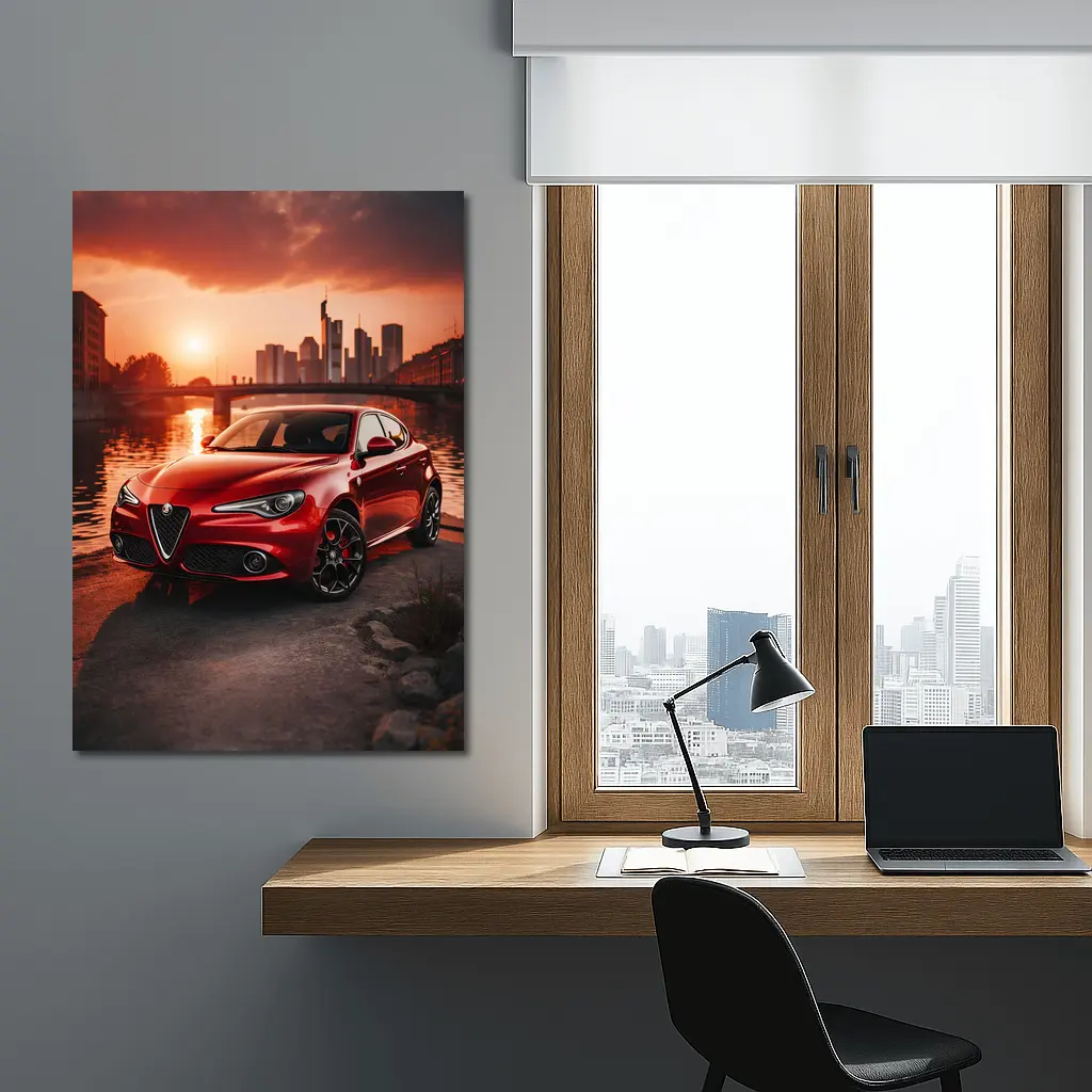 Alfa Romeo Giulia Red Sunset City Waterfront – Wall Art