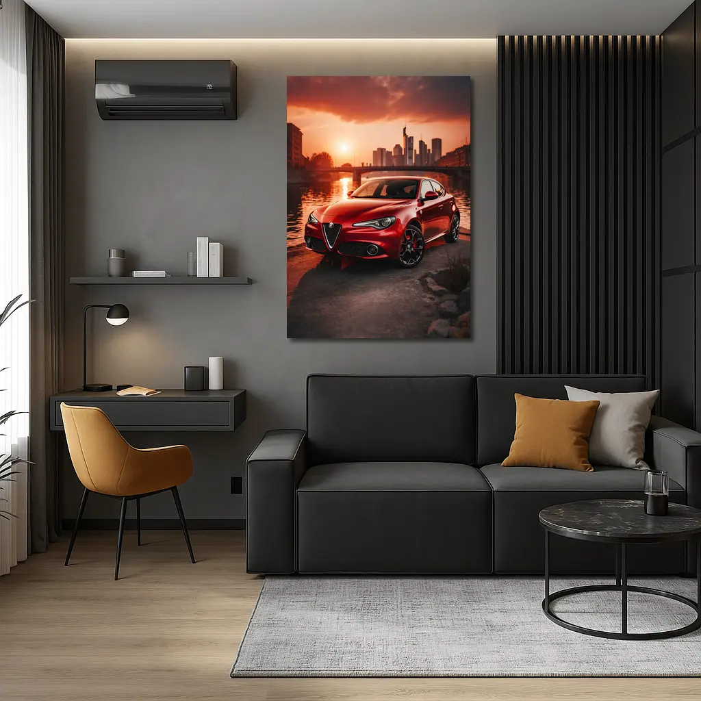 Alfa Romeo Giulia Red Sunset City Waterfront – Wall Art