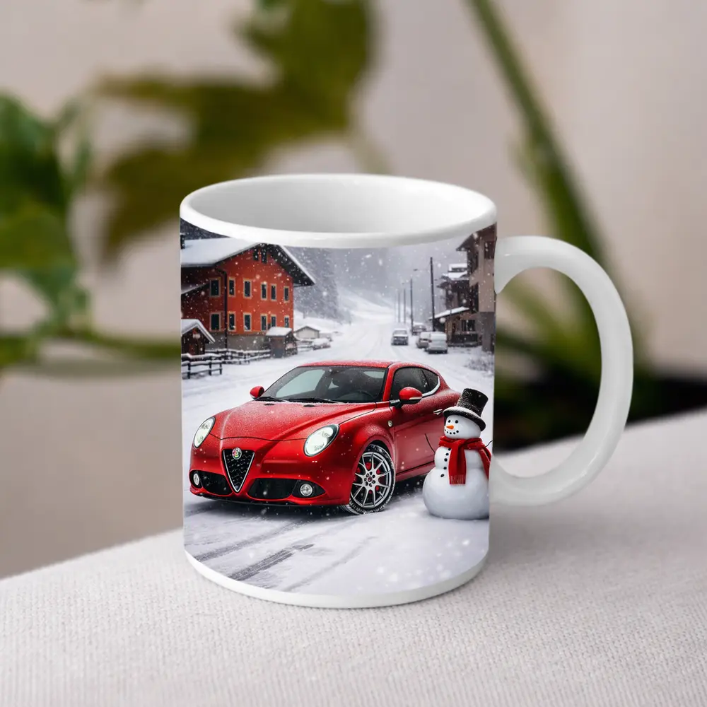 Alfa Romeo Mito Red Car Winter Snow – Mugs