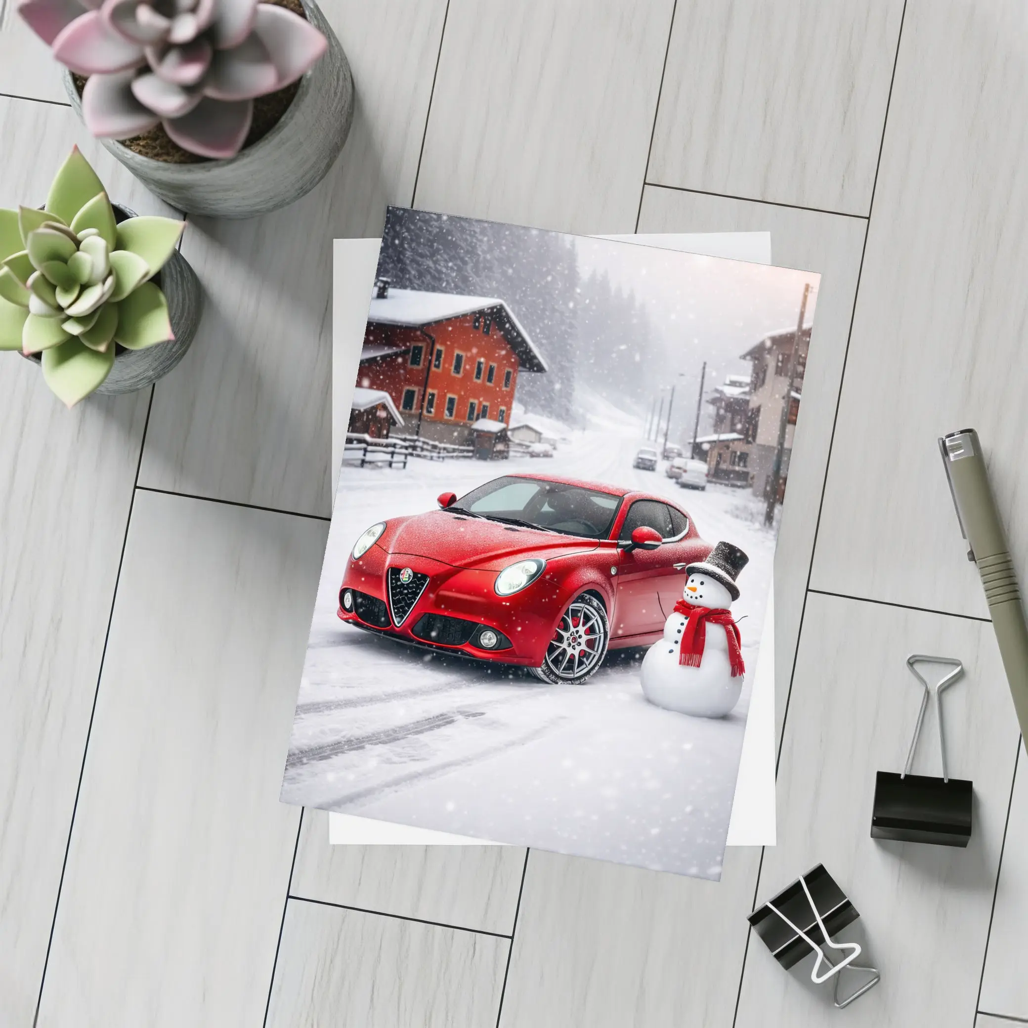 Alfa Romeo Mito Red Car Winter Snow – Postcards