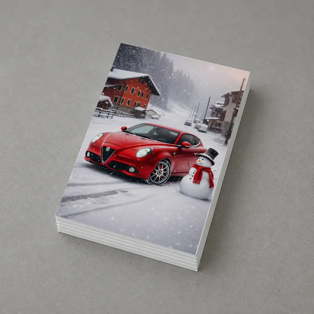 Alfa Romeo Mito Red Car Winter Snow – Postcards