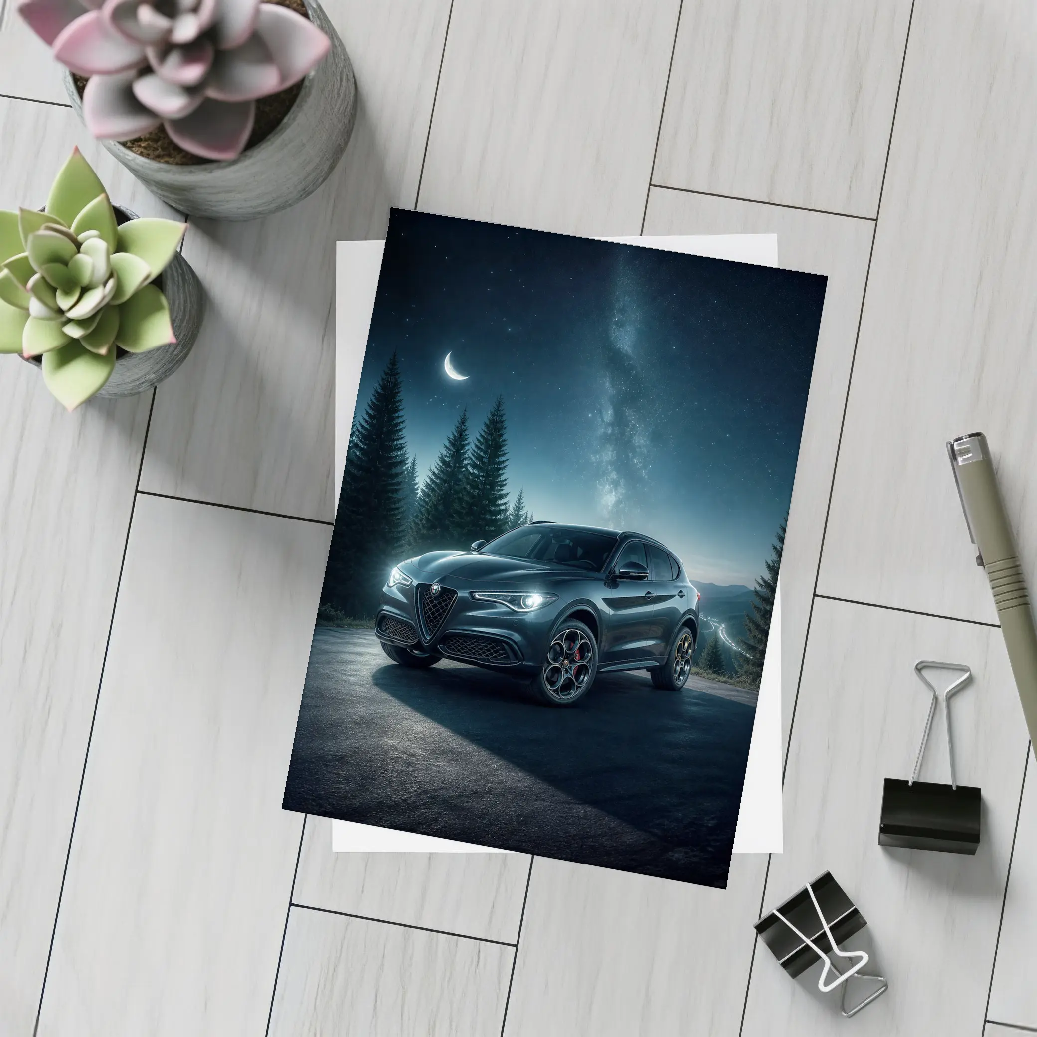 Alfa Romeo Stelvio Under Starry Night Sky – Postcards