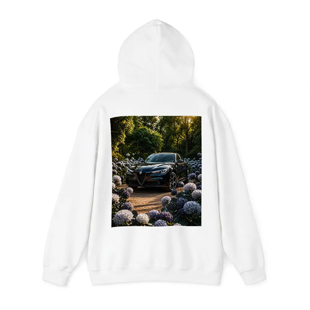 Alfa Romeo Giulia Black Among Purple Hydrangeas – Hoodies
