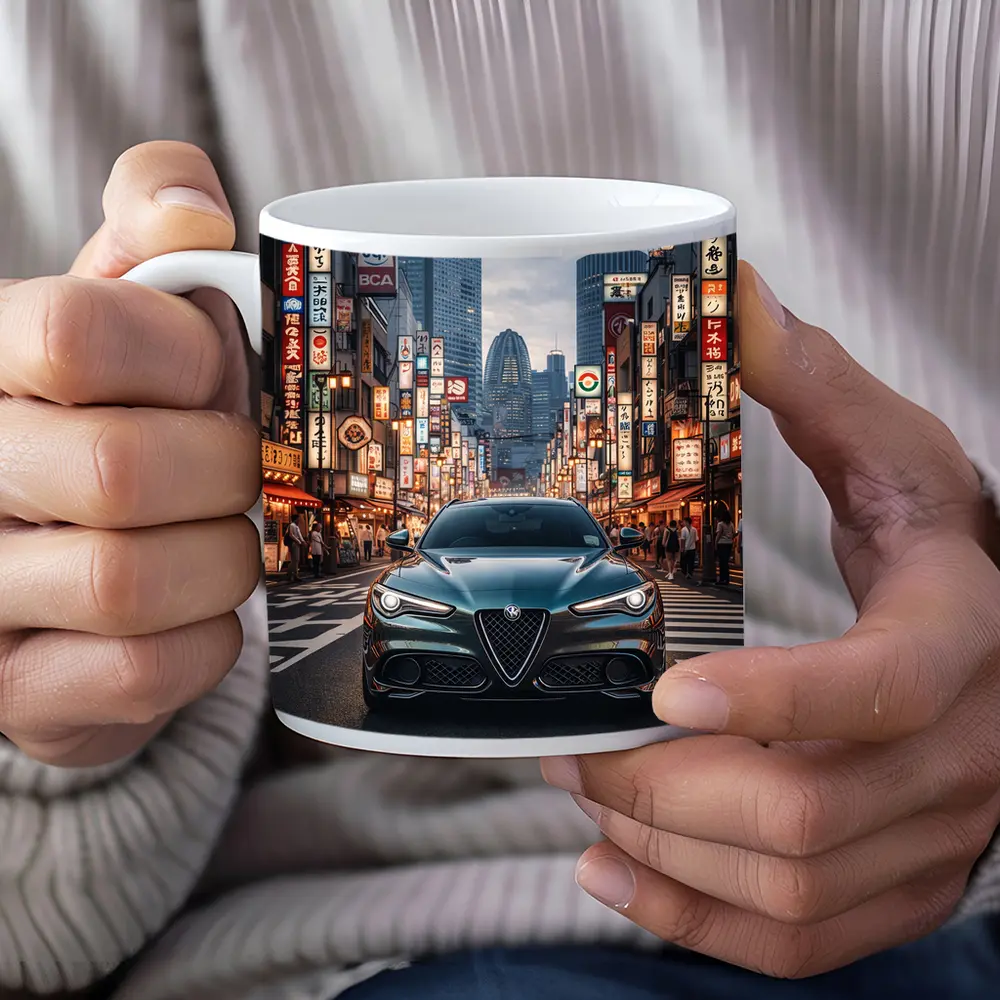 Alfa Romeo Giulia Front View Tokyo Streets – Mugs