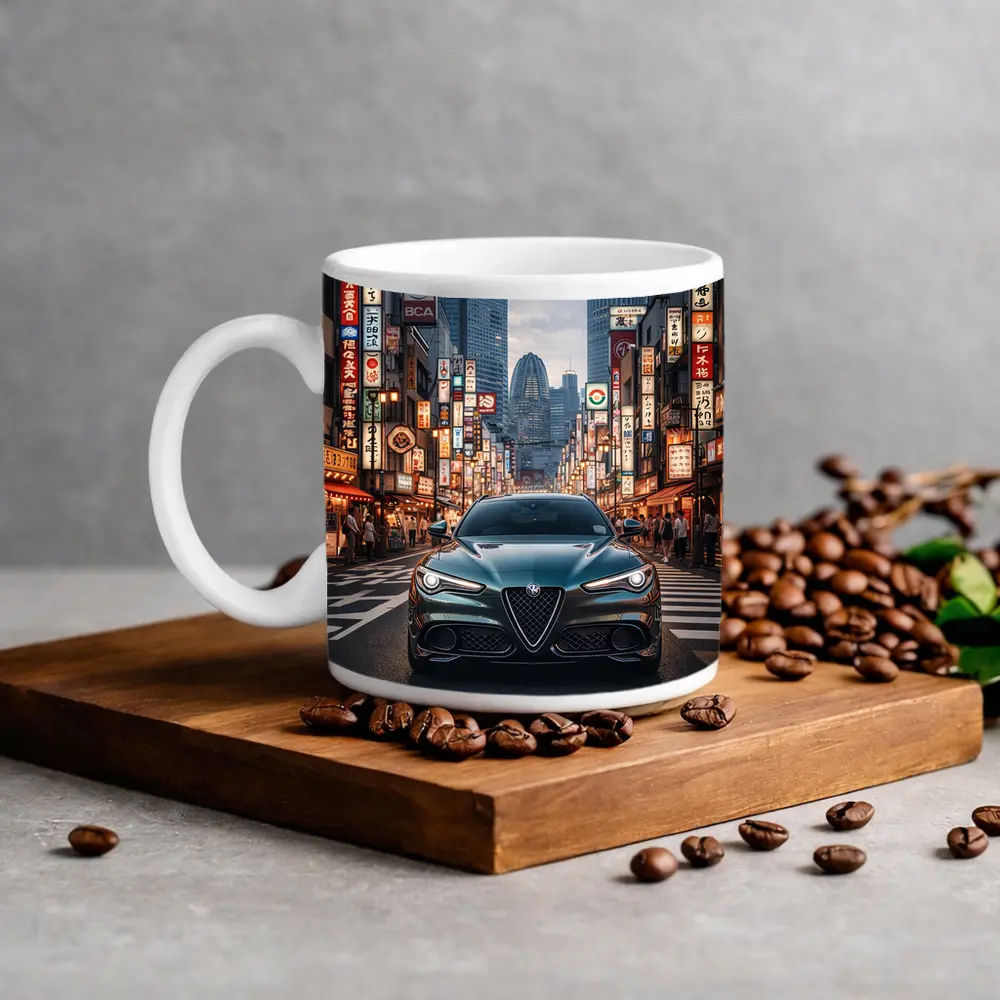 Alfa Romeo Giulia Front View Tokyo Streets – Mugs