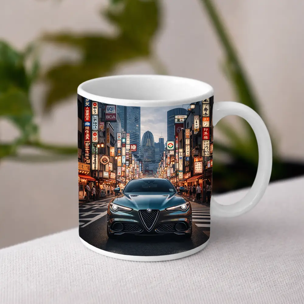 Alfa Romeo Giulia Front View Tokyo Streets – Mugs