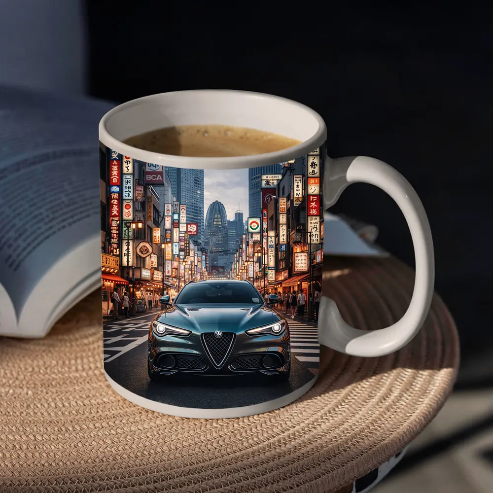 Alfa Romeo Giulia Front View Tokyo Streets – Mugs