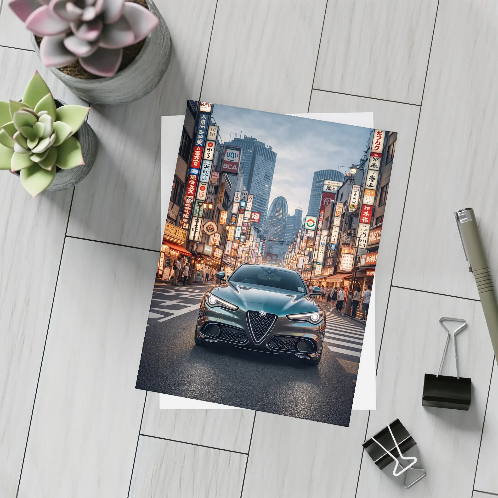 Alfa Romeo Giulia Front View Tokyo Streets – Postcards