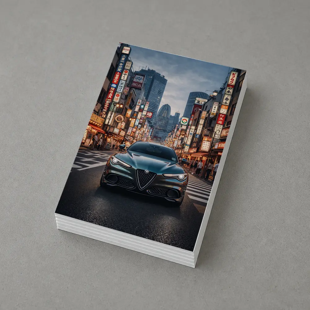 Alfa Romeo Giulia Front View Tokyo Streets – Postcards