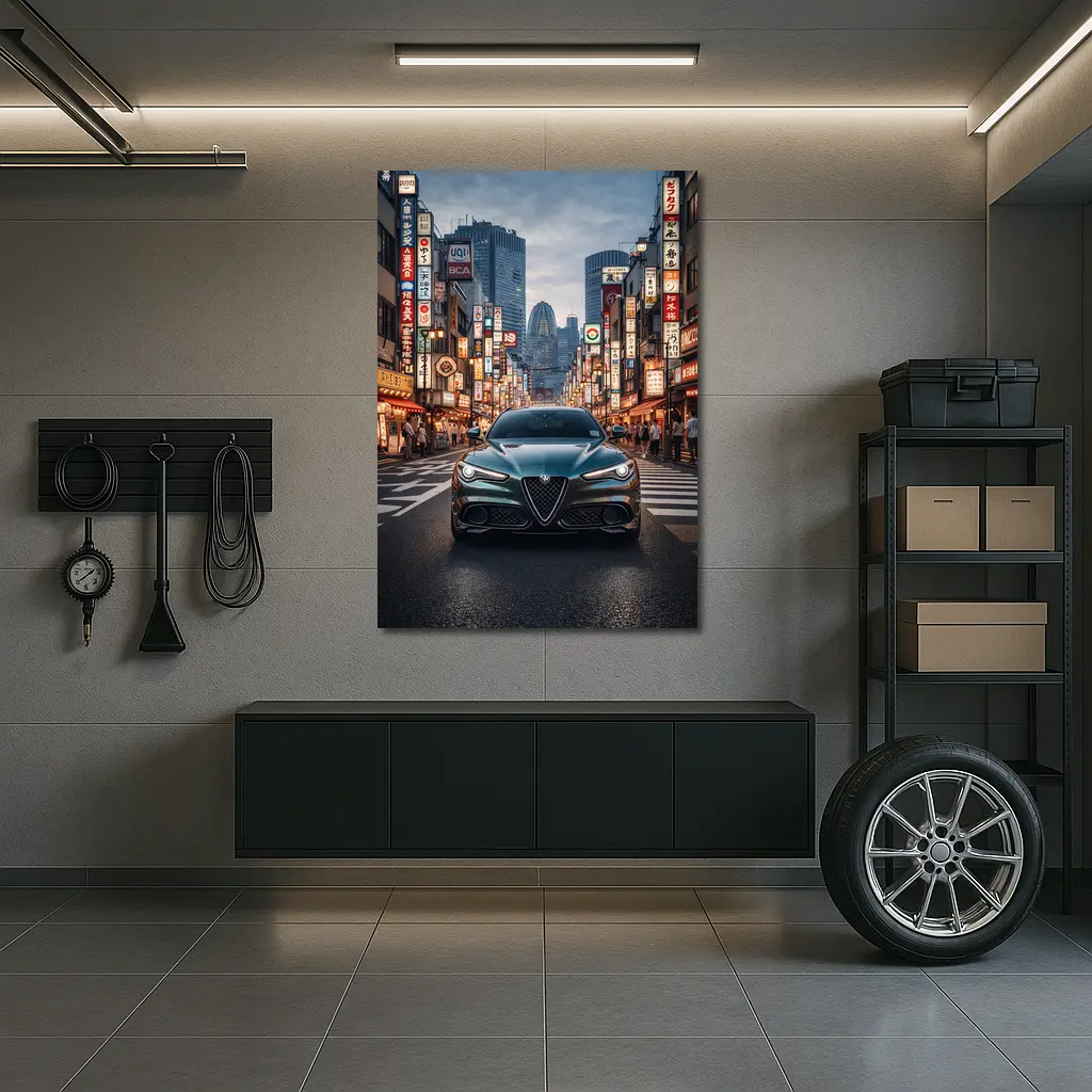 Alfa Romeo Giulia Front View Tokyo Streets – Wall Art