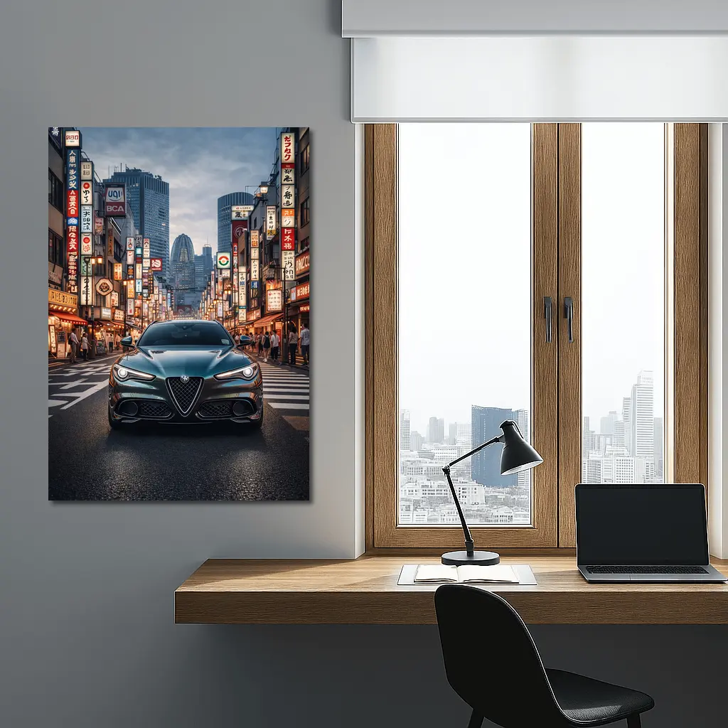 Alfa Romeo Giulia Front View Tokyo Streets – Wall Art