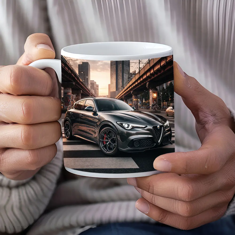 Alfa Romeo Stelvio Dark City Street Scene – Mugs