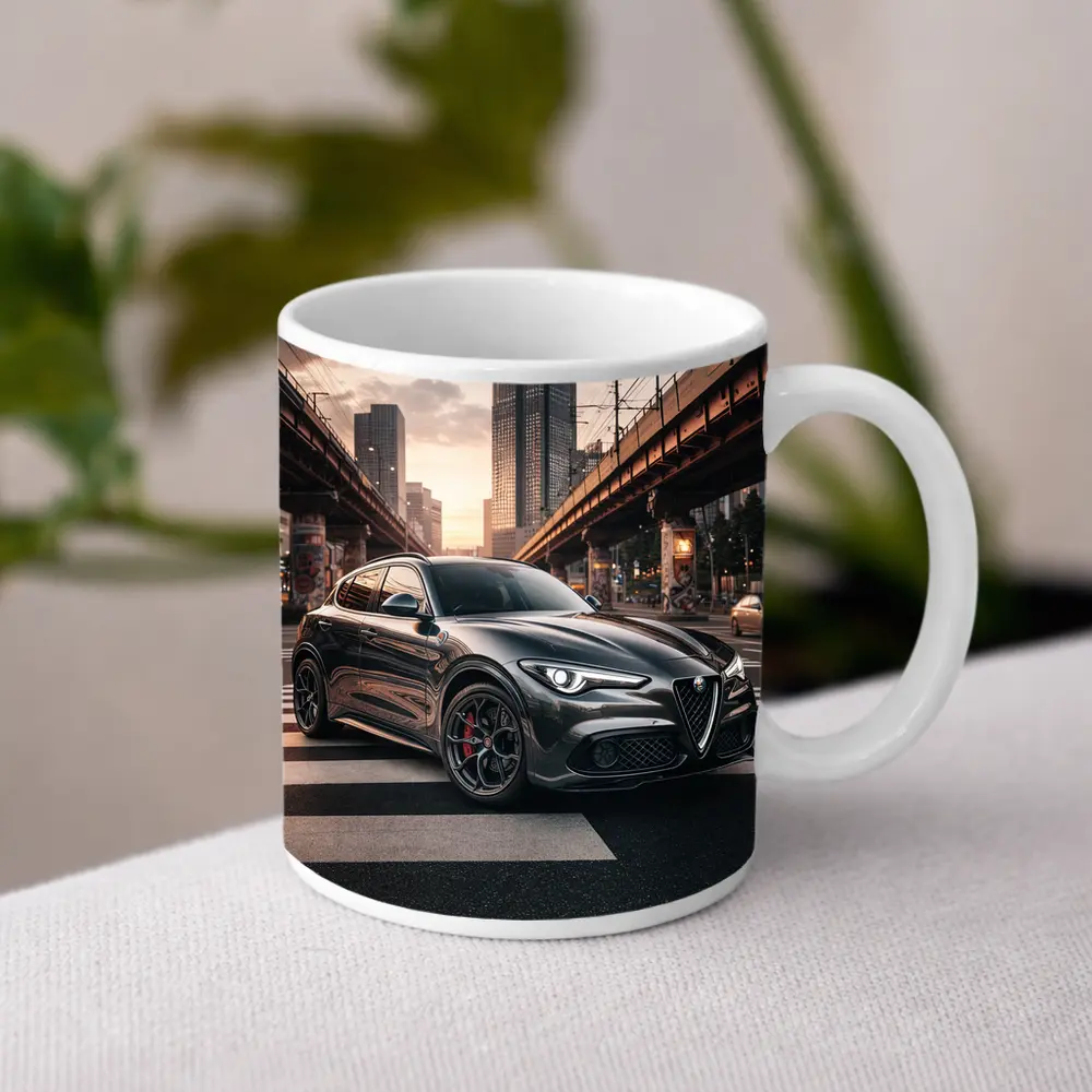 Alfa Romeo Stelvio Dark City Street Scene – Mugs