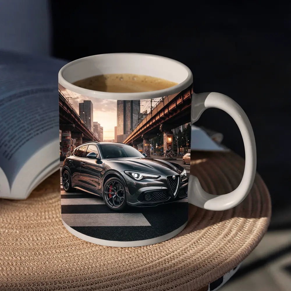 Alfa Romeo Stelvio Dark City Street Scene – Mugs