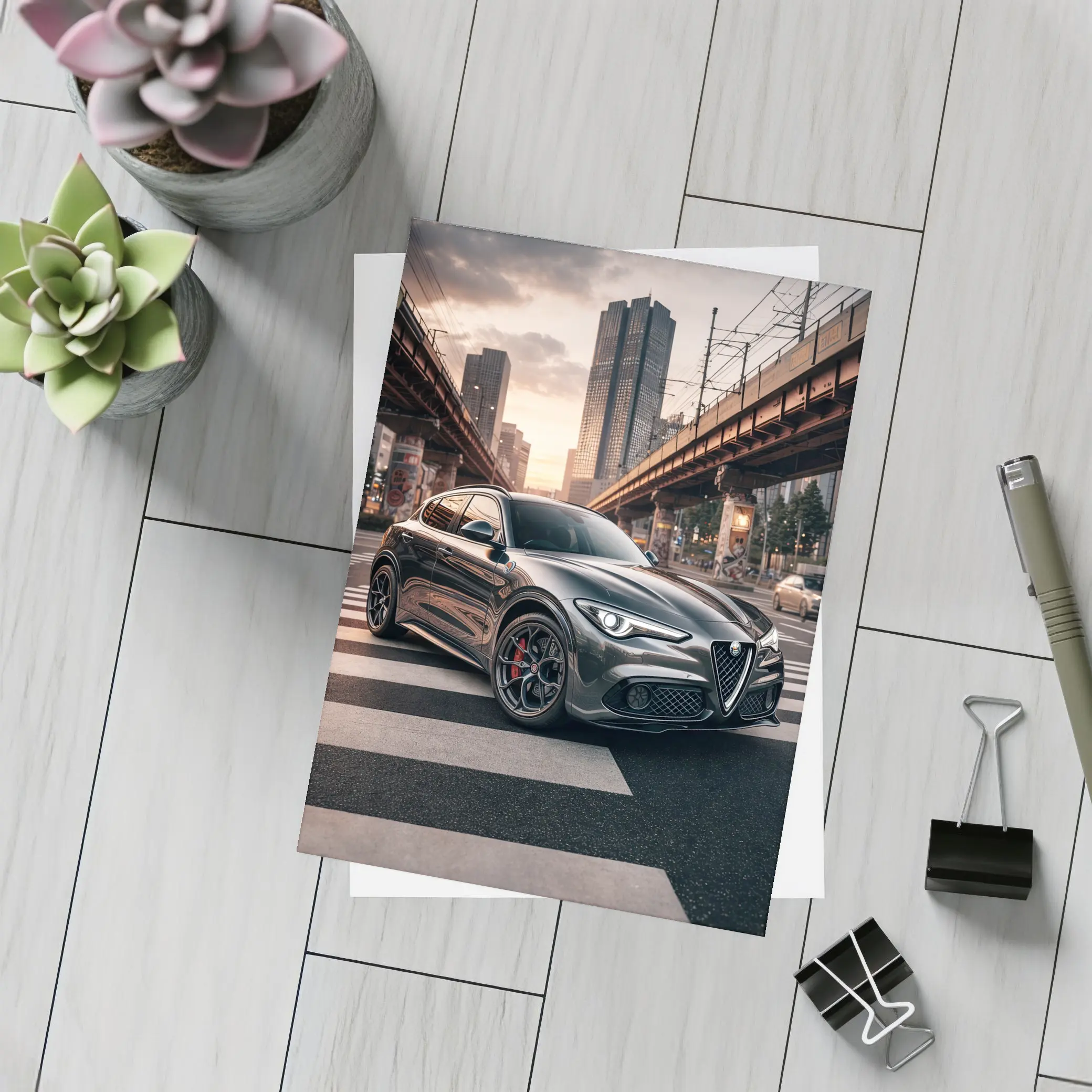 Alfa Romeo Stelvio Dark City Street Scene – Postcards