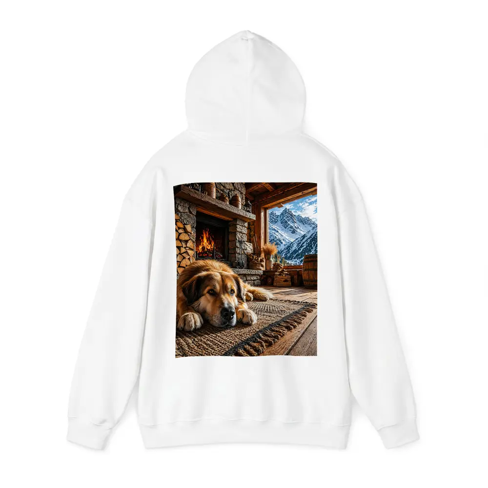 Golden Dog Resting By Mountain Chalet Fireplace – Hoodies