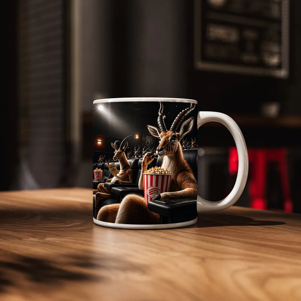 Antelope Watching Movie With Popcorn – Mugs