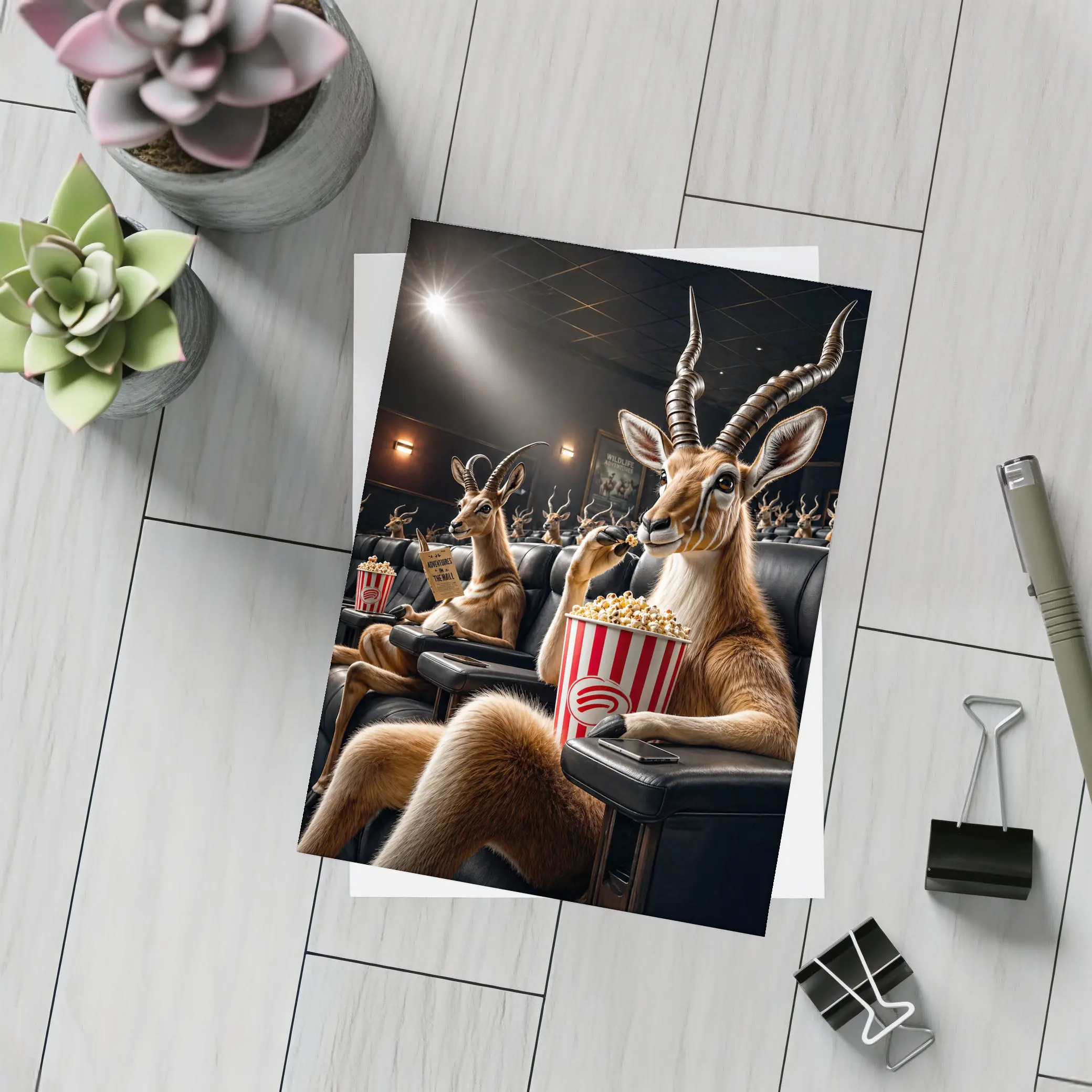 Antelope Watching Movie With Popcorn – Postcards