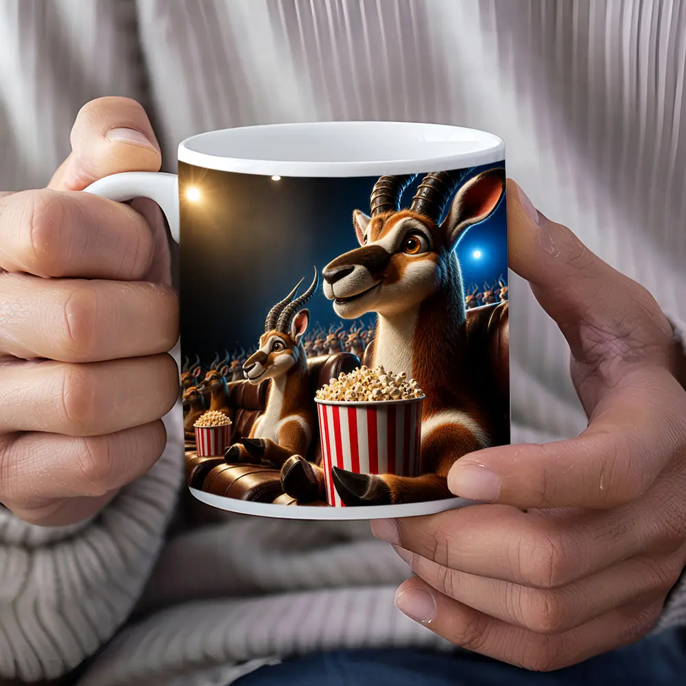 Antelope Watching Movie With Popcorn Cinema – Mugs
