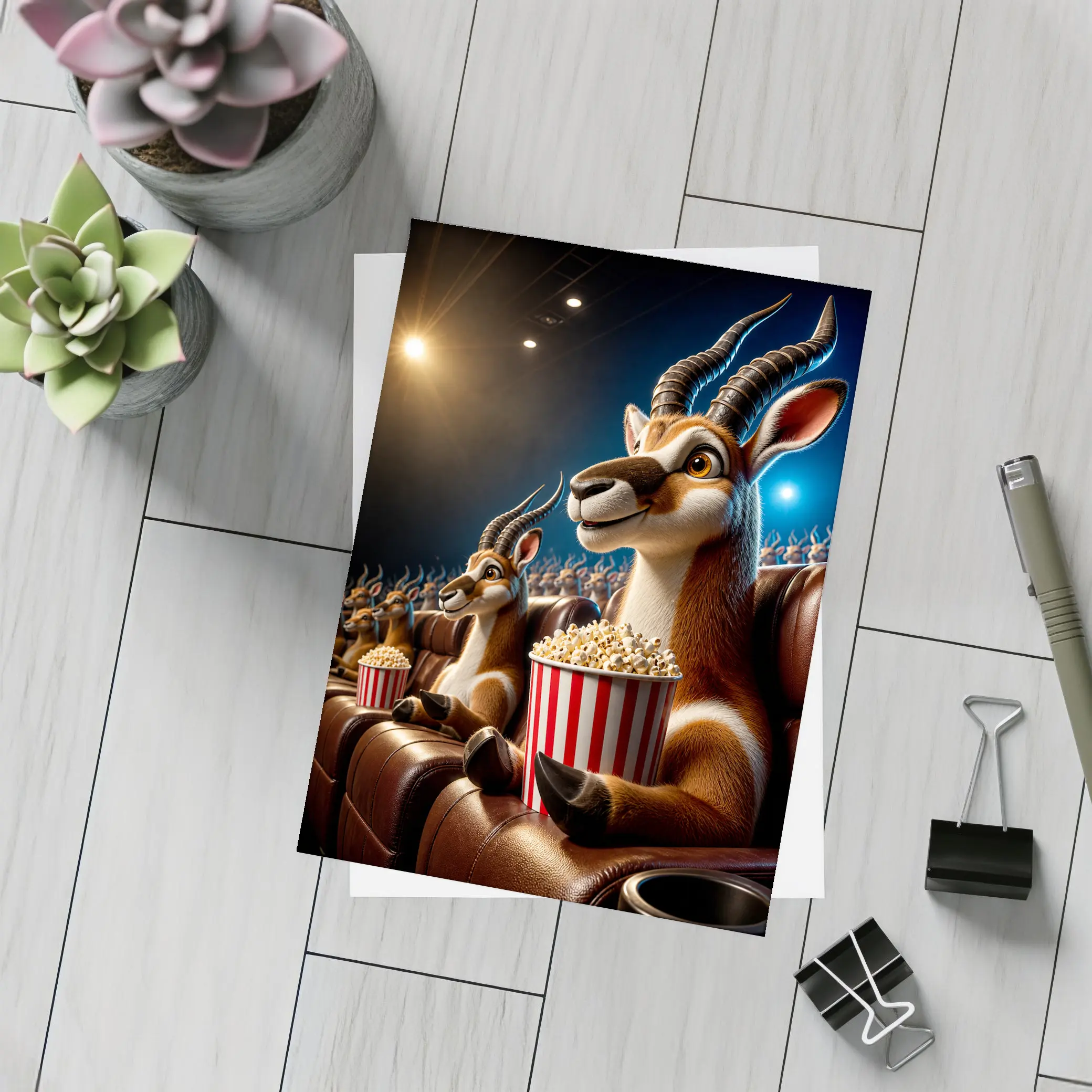 Antelope Watching Movie With Popcorn Cinema – Postcards