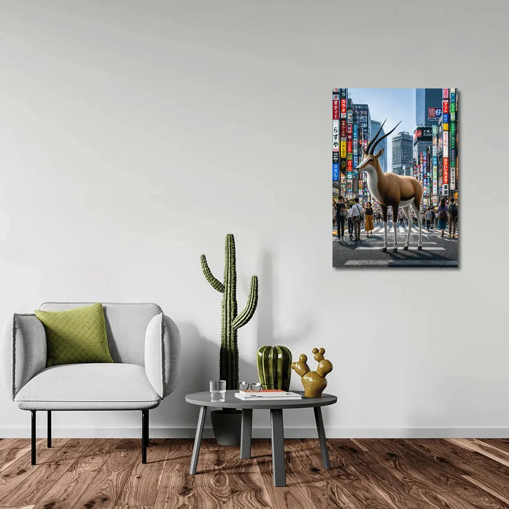 Antelope Standing in Busy Tokyo City Street – Wall Art