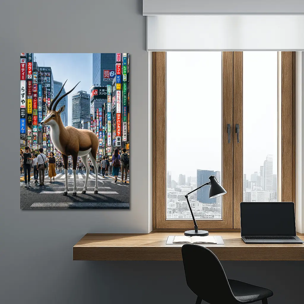 Antelope Standing in Busy Tokyo City Street – Wall Art