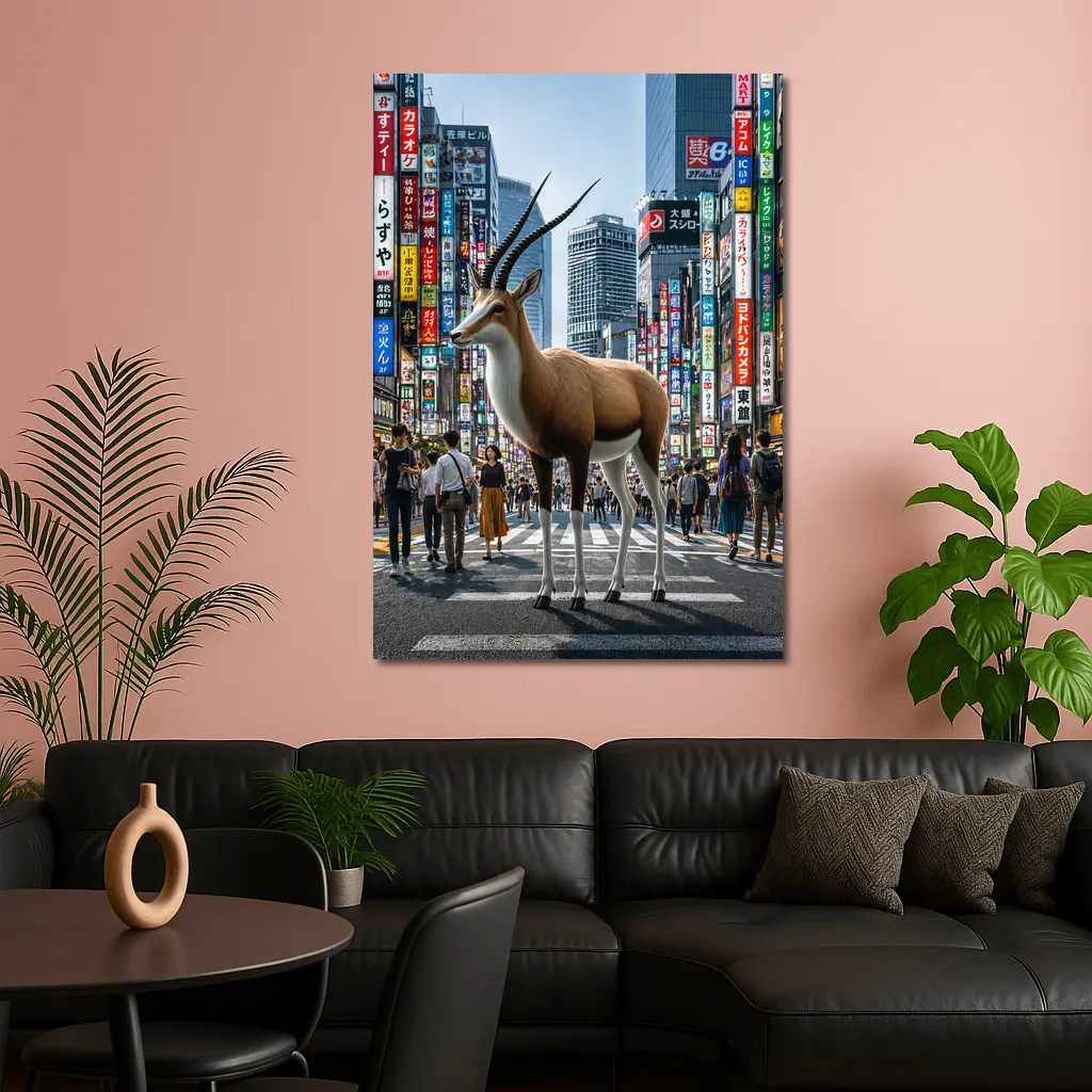 Antelope Standing in Busy Tokyo City Street – Wall Art