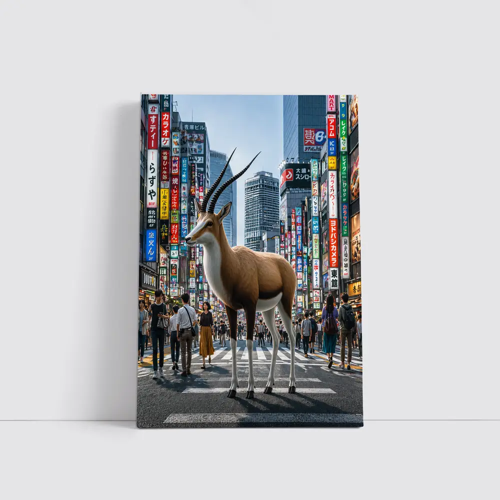 Antelope Standing in Busy Tokyo City Street – Wall Art