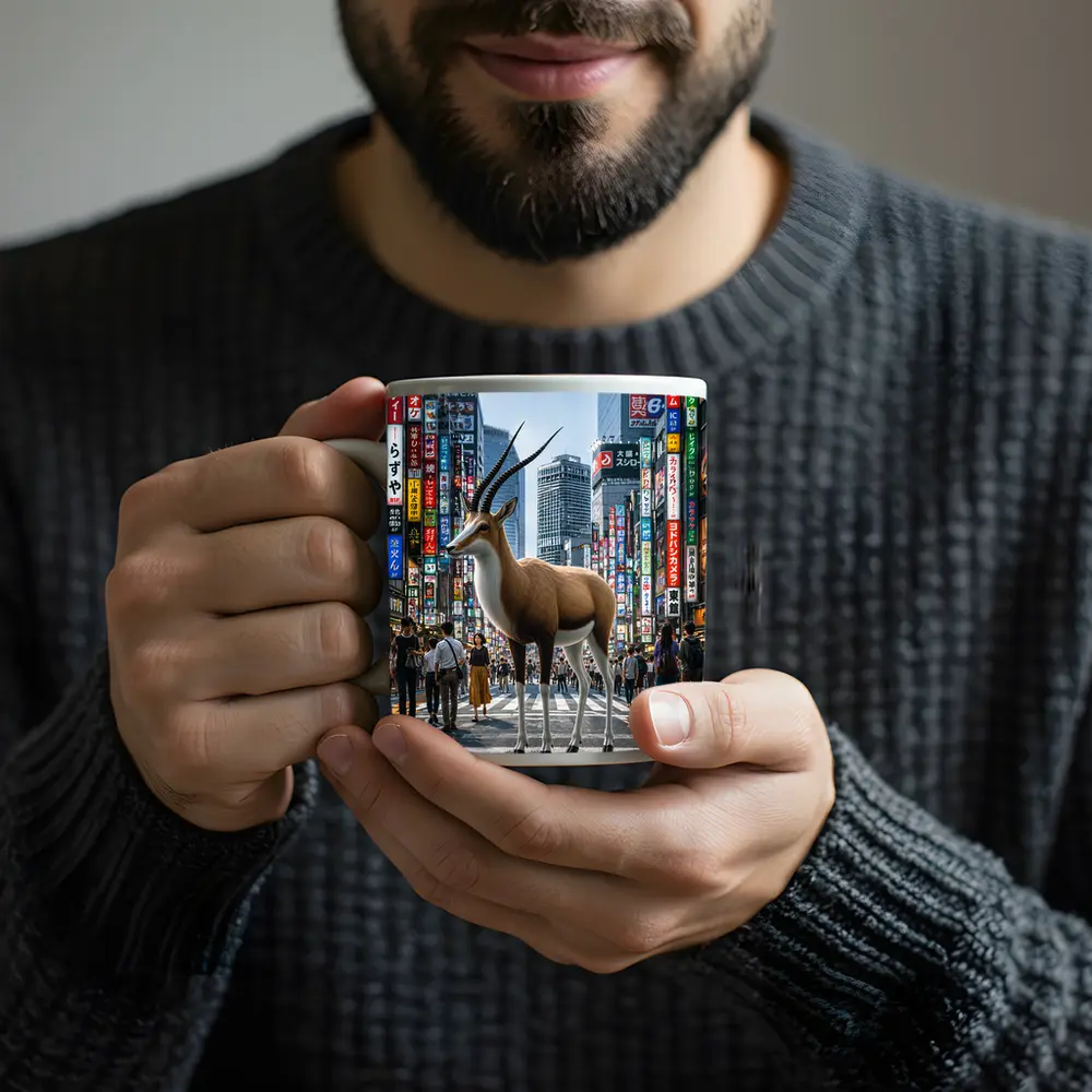 Antelope Standing in Busy Tokyo City Street – Mugs