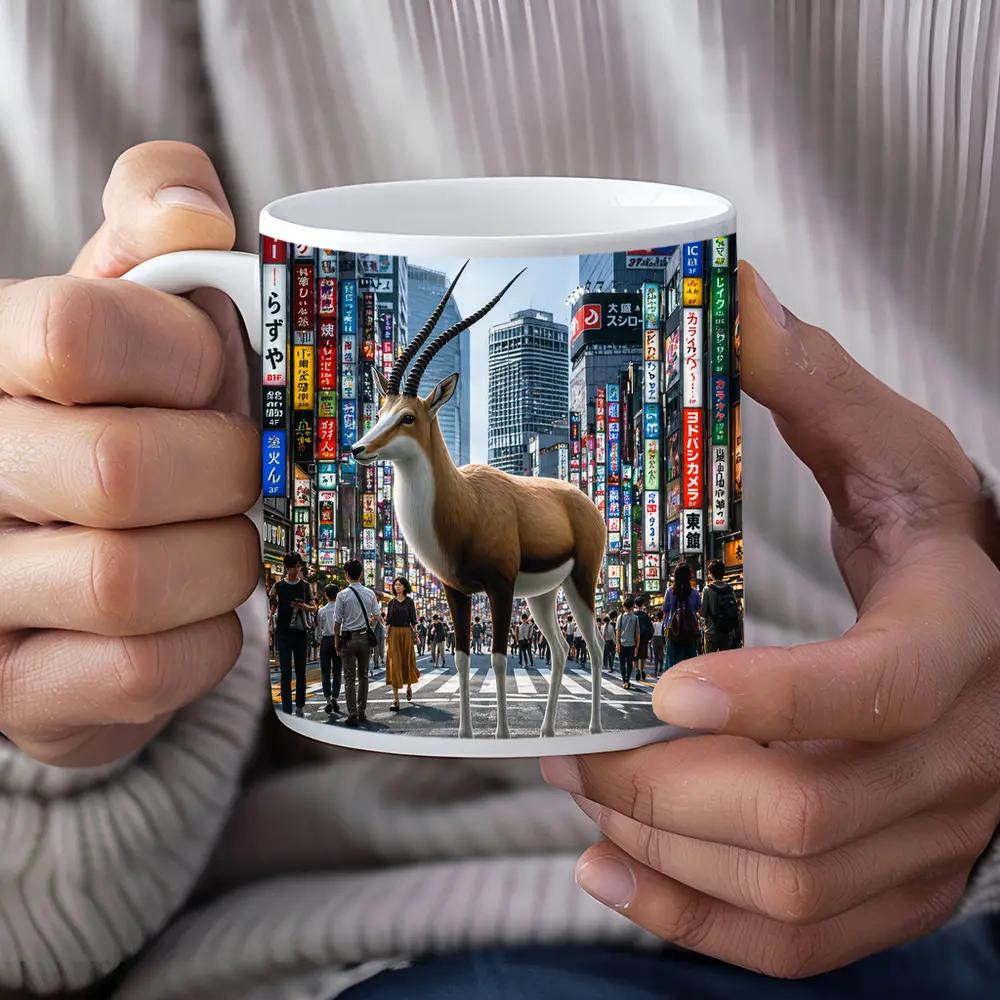 Antelope Standing in Busy Tokyo City Street – Mugs