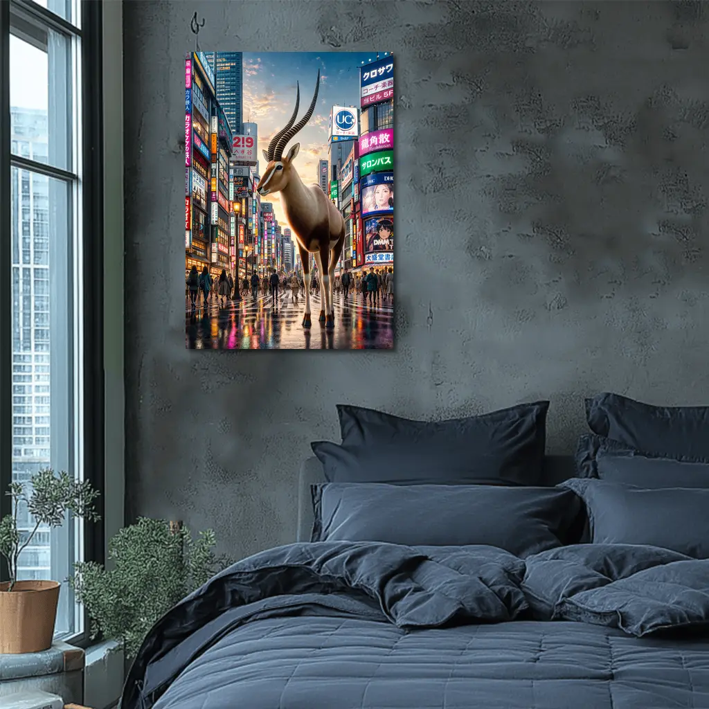 Giant Antelope Standing in Tokyo City Streets – Wall Art
