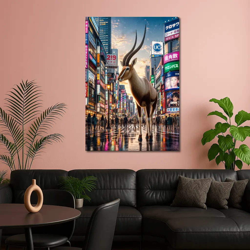 Giant Antelope Standing in Tokyo City Streets – Wall Art