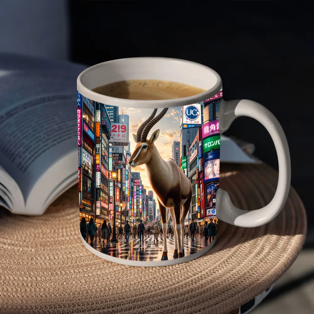 Giant Antelope Standing in Tokyo City Streets – Mugs