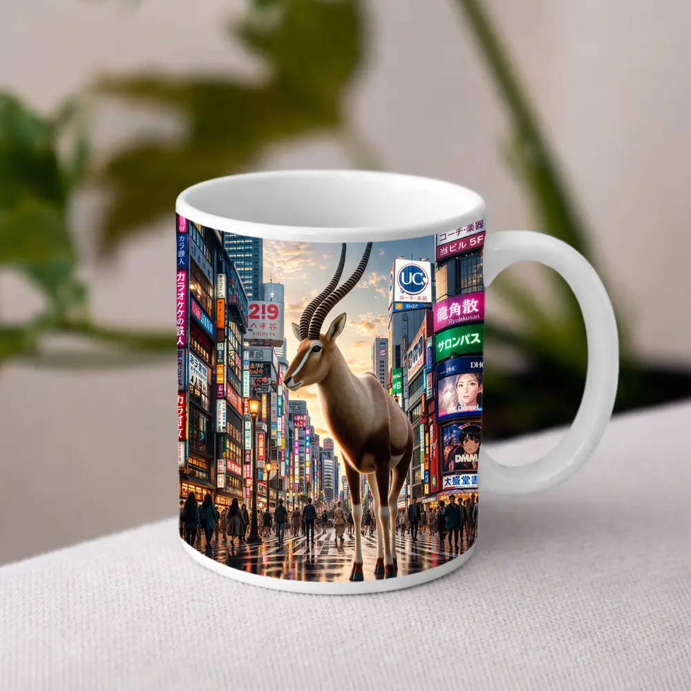 Giant Antelope Standing in Tokyo City Streets – Mugs