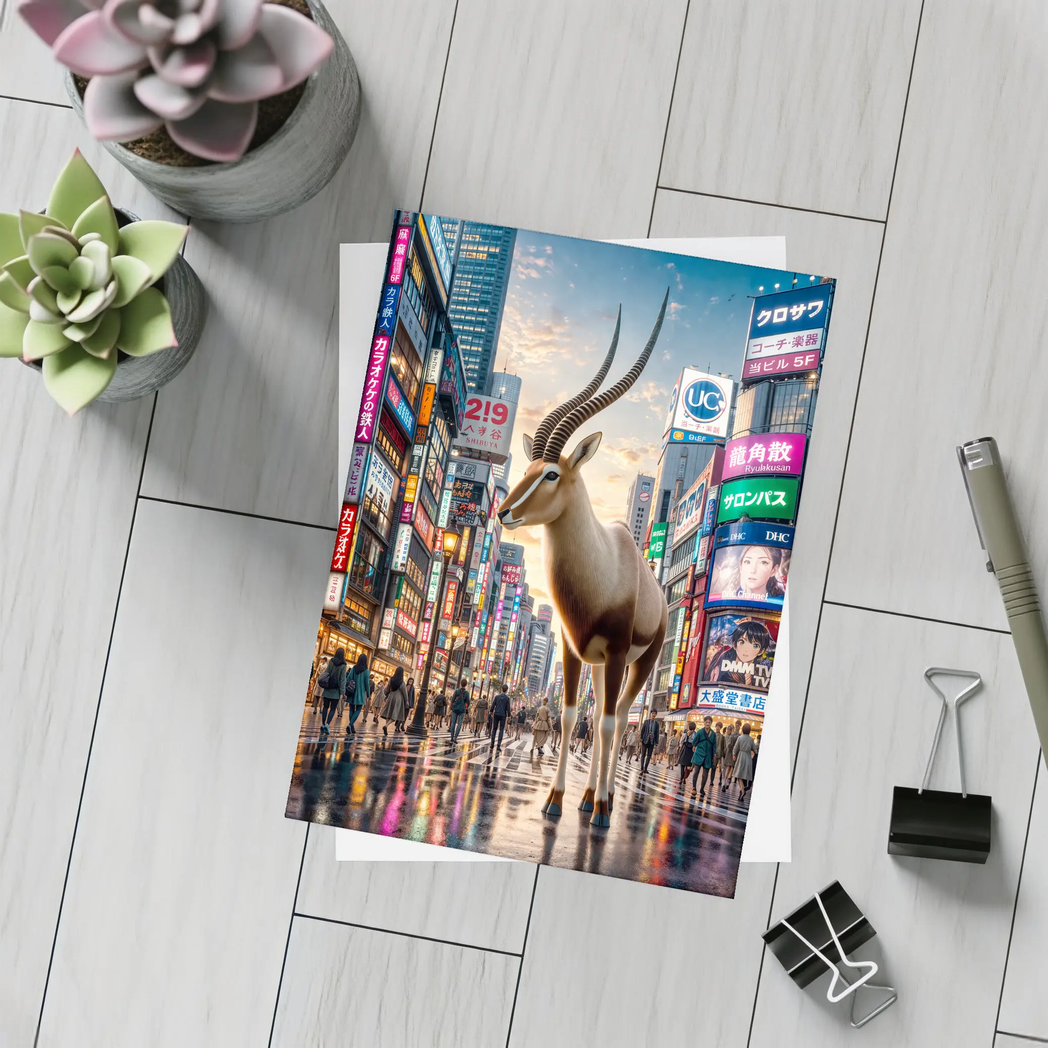 Giant Antelope Standing in Tokyo City Streets – Postcards