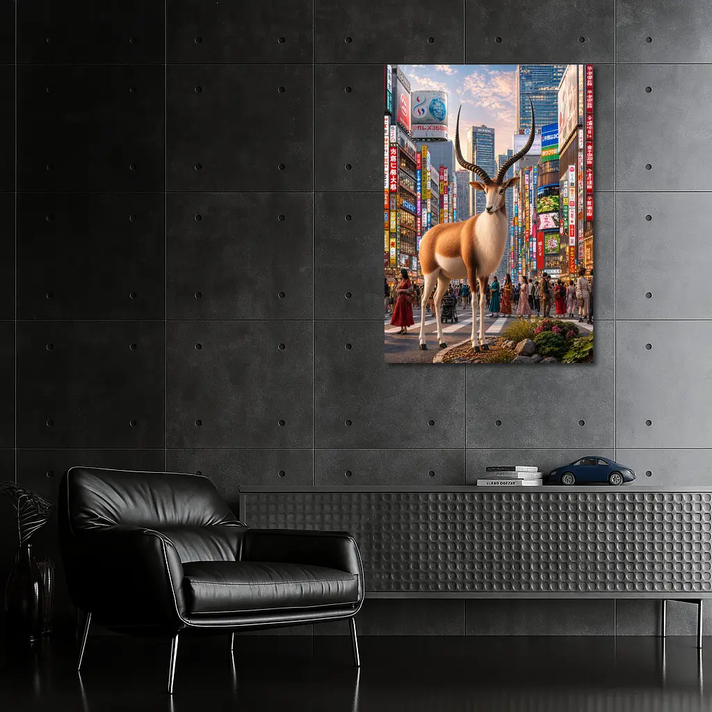Antelope Standing in Colorful Tokyo Street – Wall Art