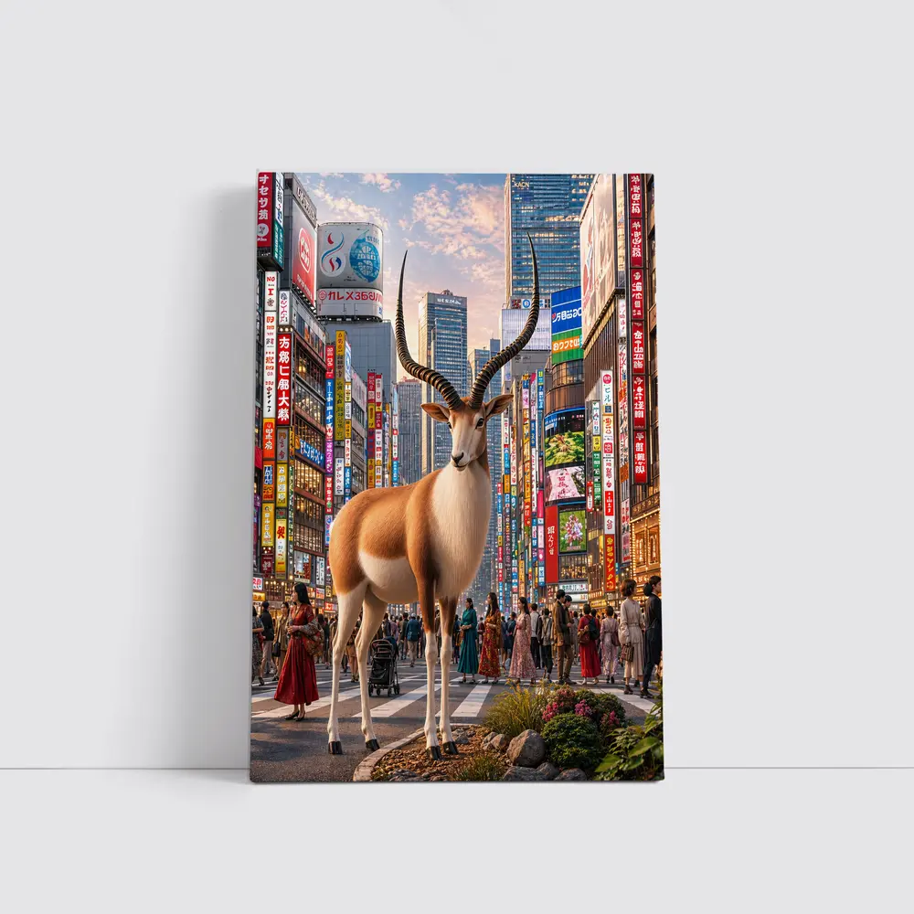 Antelope Standing in Colorful Tokyo Street – Wall Art