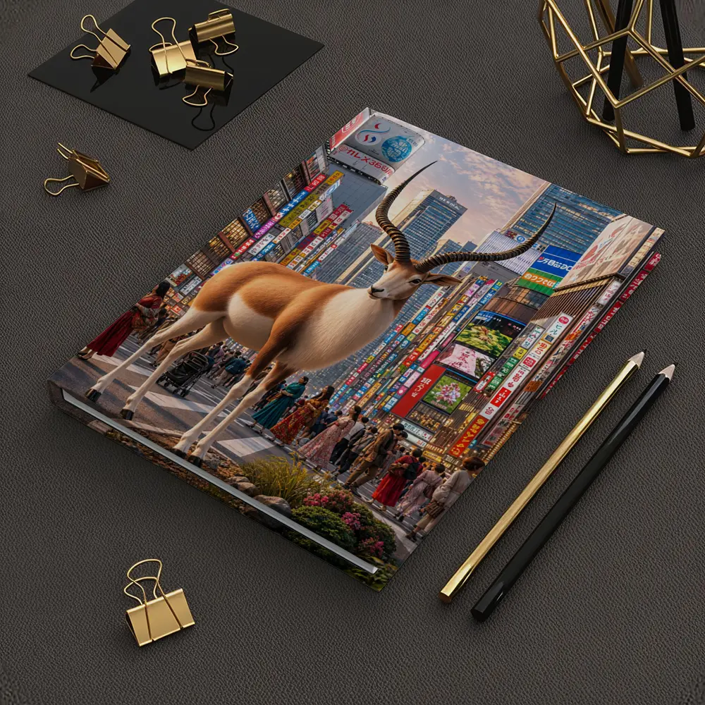 Antelope Standing in Colorful Tokyo Street – Notebooks