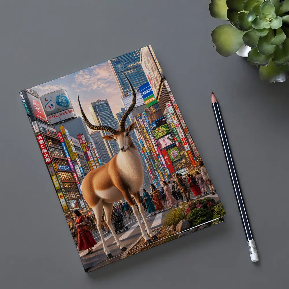 Antelope Standing in Colorful Tokyo Street – Notebooks