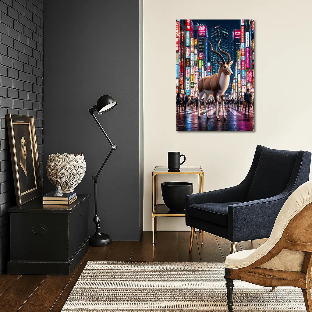 Antelope Standing In Neon Tokyo Street – Wall Art
