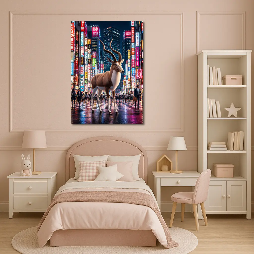 Antelope Standing In Neon Tokyo Street – Wall Art