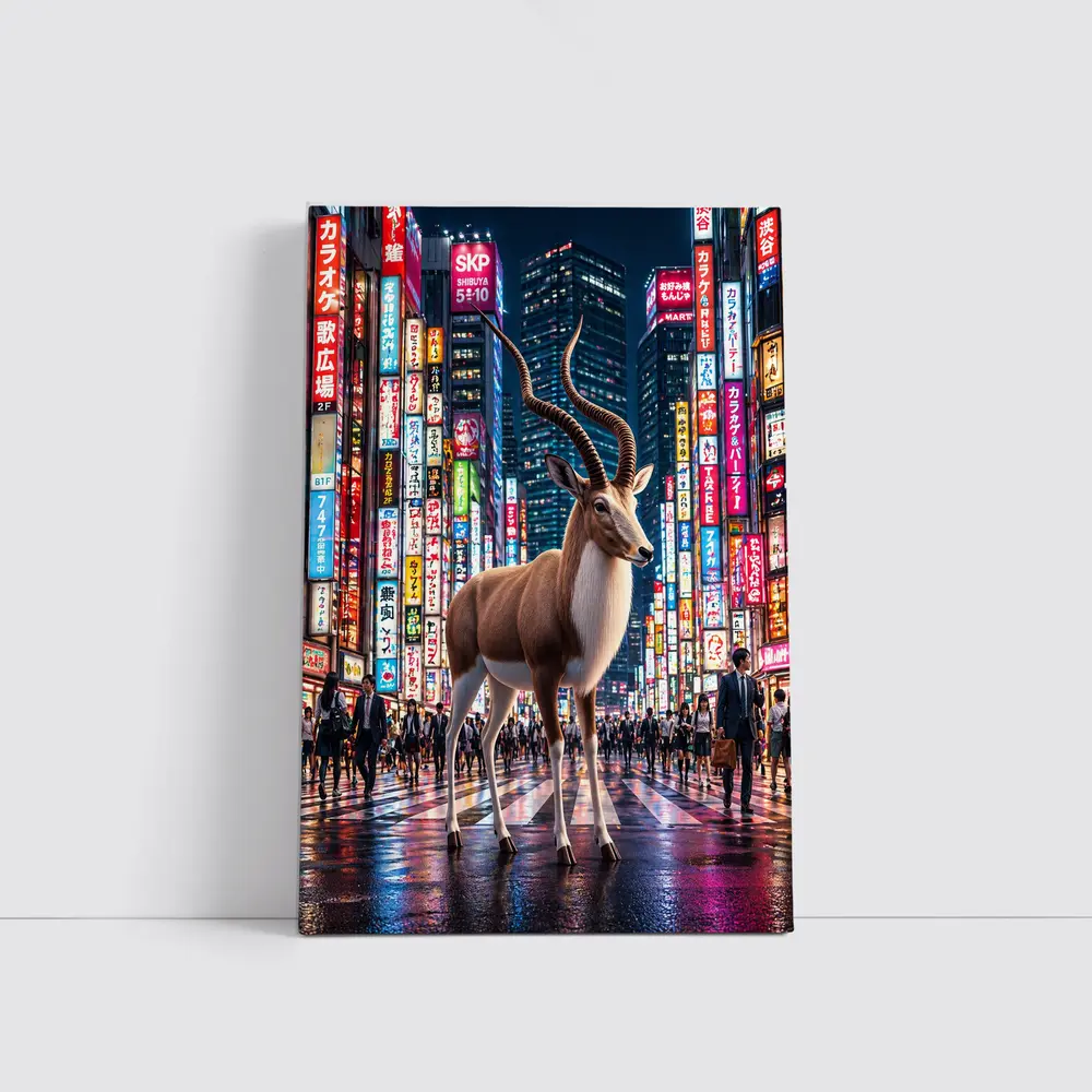 Antelope Standing In Neon Tokyo Street – Wall Art