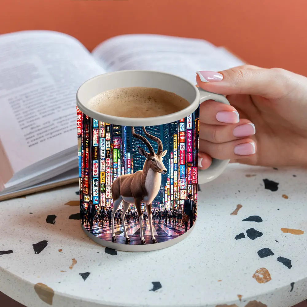 Antelope Standing In Neon Tokyo Street – Mugs