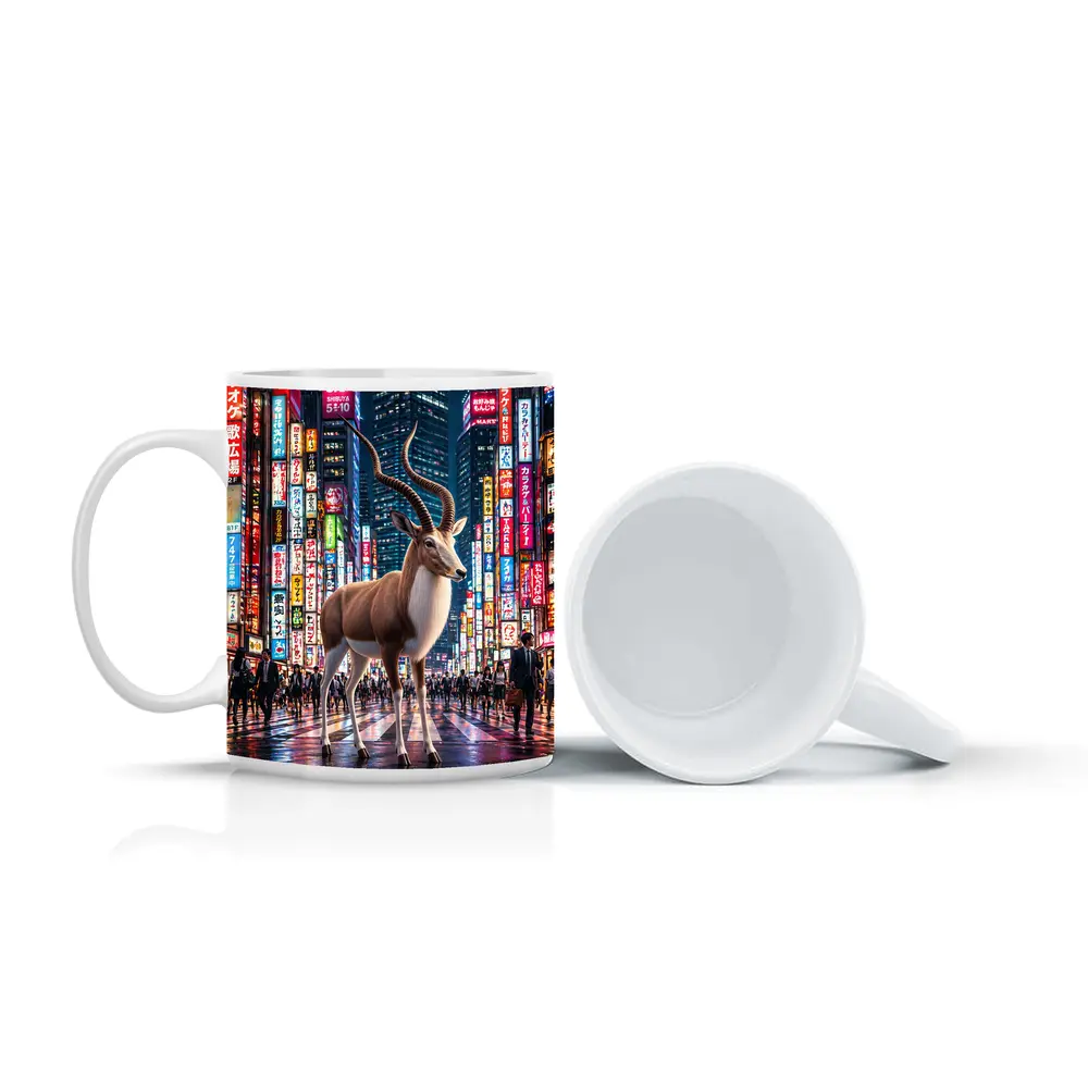 Antelope Standing In Neon Tokyo Street – Mugs