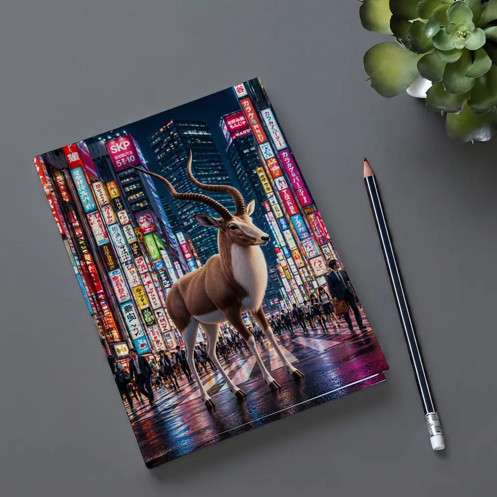 Antelope Standing In Neon Tokyo Street – Notebooks