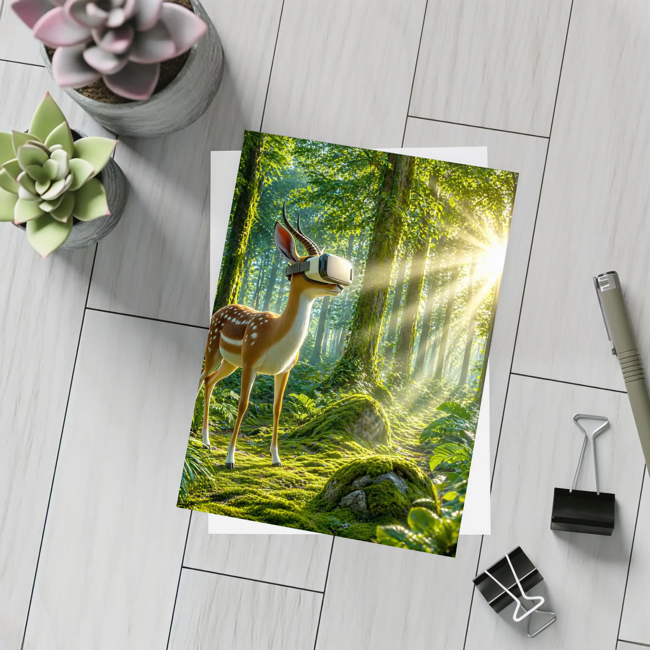 Deer Wearing VR Headset In Forest – Postcards