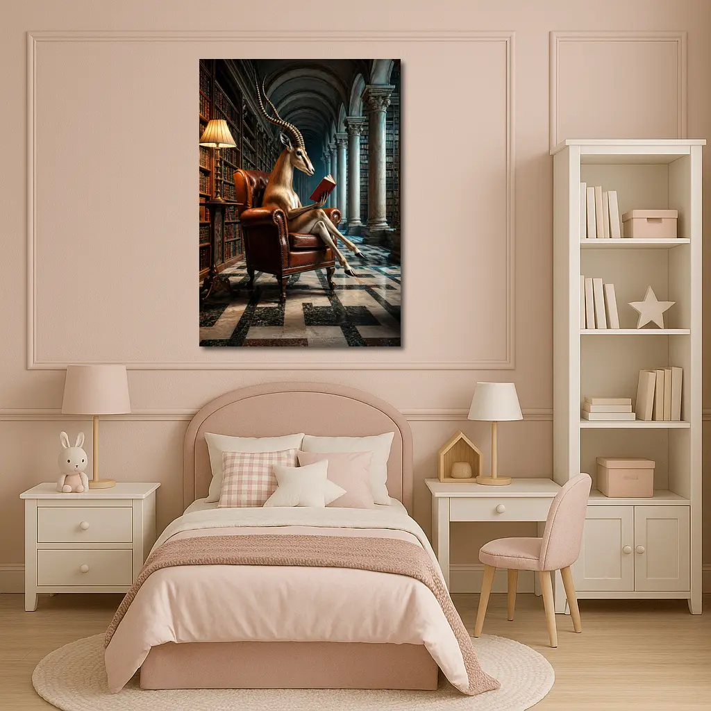 Antelope Reading Book In Grand Library – Wall Art